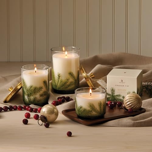Thymes Frasier Fir Candle - Heritage Pine Needle Luminary Scented Candles - Elegant Pine Candle - Crisp Siberian Fir, Cedarwood & Sandalwood - Holiday Candles - Christmas Decor (Small, 7.5 oz)