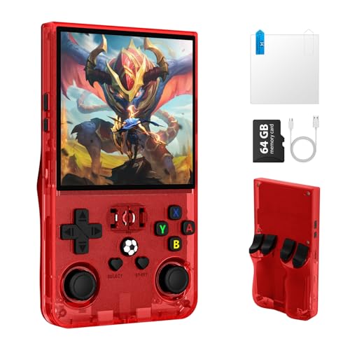 Image of R36MAX Retro Handheld Game Console, Retro Gaming Console 4.0'' IPS HD Screen, Portable Video Game Console with Open Linux System & 4000mAh Battery (Red 64GB)