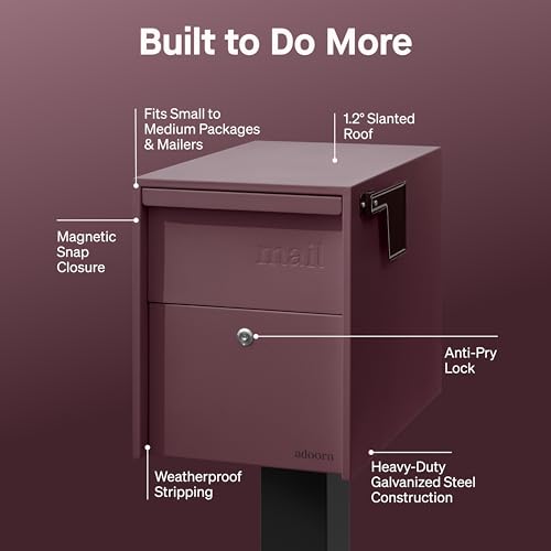 Image of Adoorn Lockable Post Mount Mailboxes for Outside - Large Anti-Theft Locking Mailbox for Packages and Letters - Weatherproof Construction - Durable Steel - 15.5 inch H x 12 inch W x 18.5 inch D - Malbec