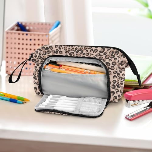 Image of Fisyme Leopard Cheetah Print Pencil Case Large Capacity Pen Bags Box Big Makeup Pouch Organizer
