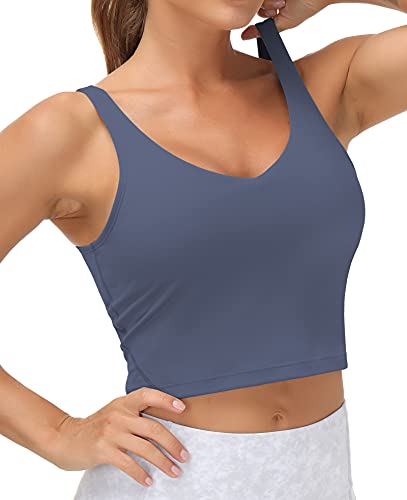 Women’s Longline Sports Bra Wirefree Padded Medium Support Yoga Bras Gym Running Workout Tank Tops (Ink Blue, X-Large) #TOP1