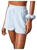 SOLY HUX Women's Summer Elastic Waist Shorts Striped Lounge Shorts Loose Casual Short Pants Blue and White Medium