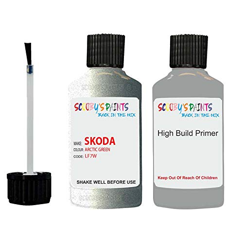 Scoobys Paints Back In The Mix Arctic Green Lf7w Car Paint Touch Up Scratch Repair Compatible With Skoda Green - Car Paint Touch Up Arctic Green Lf7w With Anti Rust Grey Primer