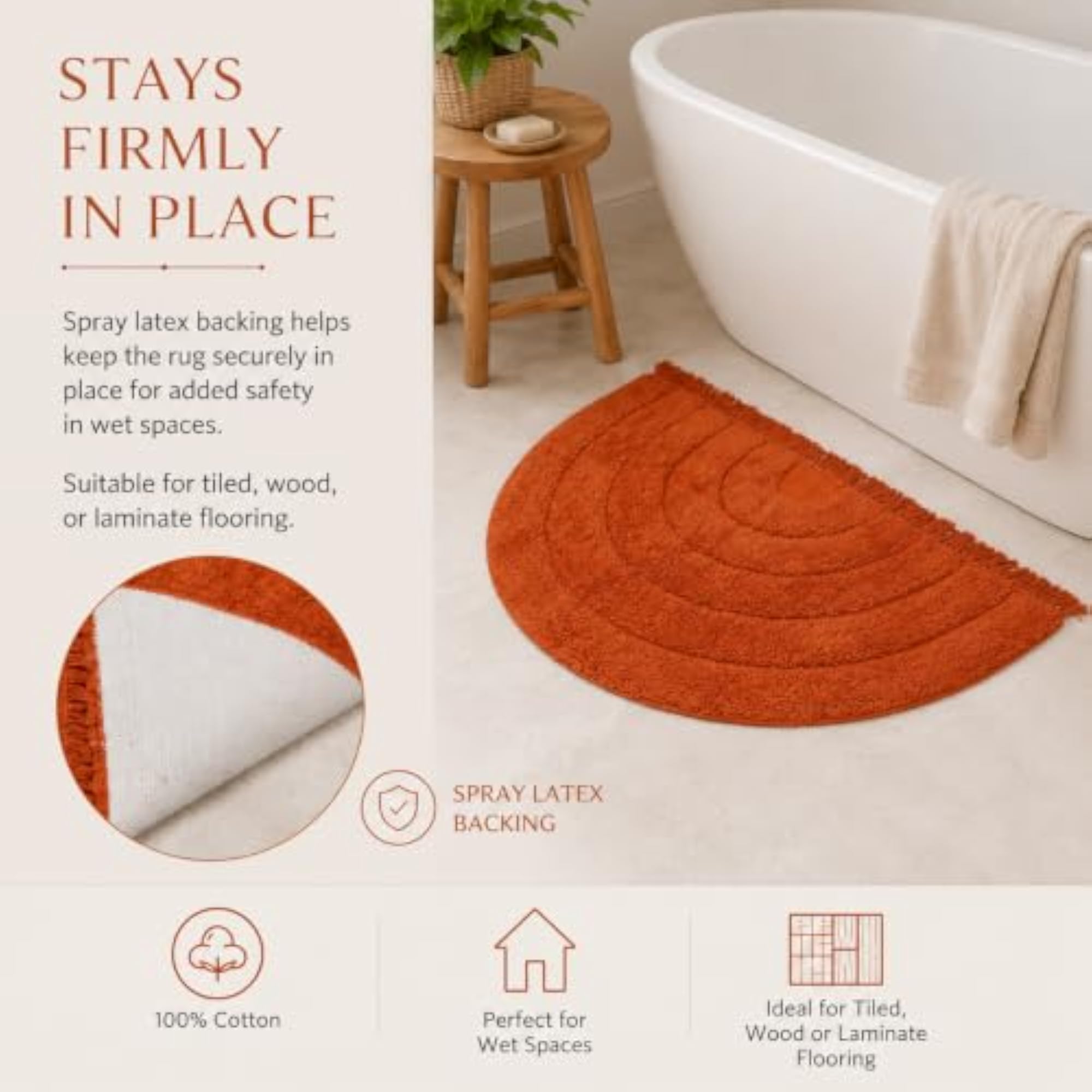 Half Circle Bath Mat in Rust Colour