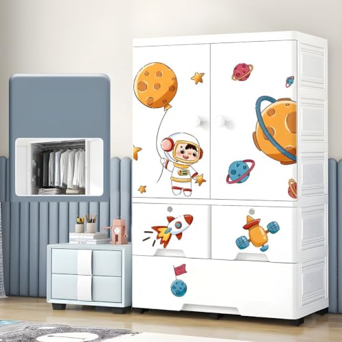 Image of Mevigo 4-Door Plastic Wardrobe for Kids| Almirah and Wardrobe for Baby Clothes| Modular Storage Cabinet with Wheel Organizer for Cupboard Rack for Clothes /Shoes /Books /Toy (White-KT-81021, 4- Door)