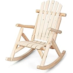 GIANTEX Mecedora de jardín, mecedora de madera, sillón de relax, sillón de relax, silla de jardín, silla de relax, silla de madera, silla de madera rústica para porche, jardín, balcón, natural