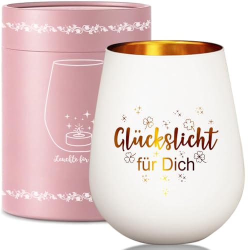 Windlicht Glas mit Geschenkbox für Frauen Geschenk Teelichthalter mit Gravur Spruch Glückslicht für Beste Freundin Geburtstag Dankeschön Geschenke für Freundinnen Fraud Kollegin Weihnachten