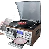 LECTURE MULTI-FORMATS POUR TOUTE VOTRE MUSIQUE : Cette platine 9 en 1 vous permet d'écouter vos vinyles, CD, cassettes et fichiers numériques depuis des clés USB et des cartes SD. Des disques nostalgiques aux morceaux numériques modernes, cette platine offre des possibilités d'écoute infinies.