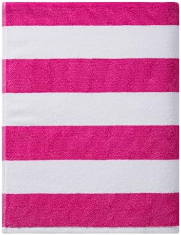 cabanana Large Oversized Beach Towels - Cotton 35 x 70 Inch Pink Lateral Striped Fluffy Pool Towel, Plush Summer Swimming Cabana Towel