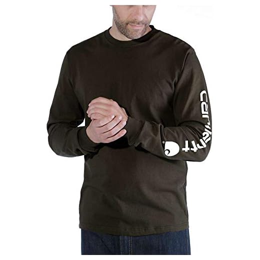 Carhartt Långärmad T-shirt med signaturlogotyp för män, Torv, M