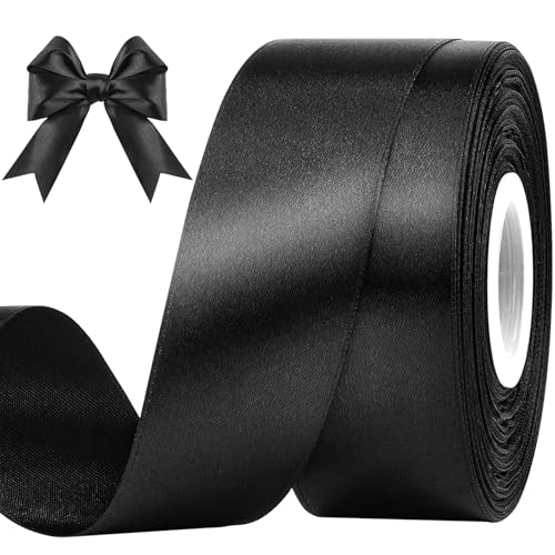 CLUEWR 1-1/2 Inches 50 Yards Black Satin Ribbon...