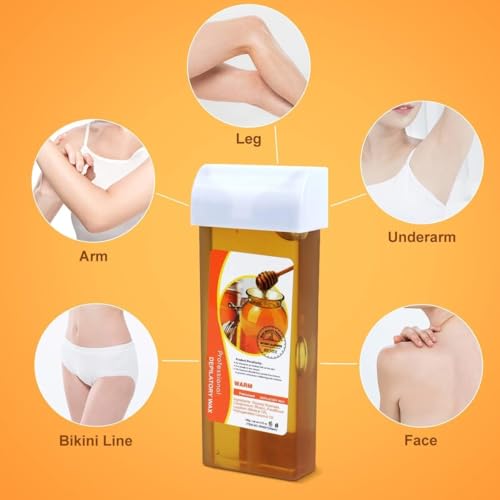 Image of KAHRAL Roll-On Wax Warmer Kit for Hair Removal - Includes Wax Warmer, Refill Cartridges, and Wax Strips for Women (Pack of 3) - Waxing Kit (Honey Wax Roller)