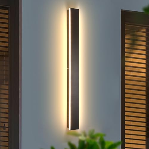 Image of AioTio Outdoor Wall Lights Exterior,31.5inch Black Outdoor Light Fixtures Wall Mount,Waterproof Modern Porch Lights Wall Sconce,3000k Long LED Linear Outside Lighting for Garage,Courtyard