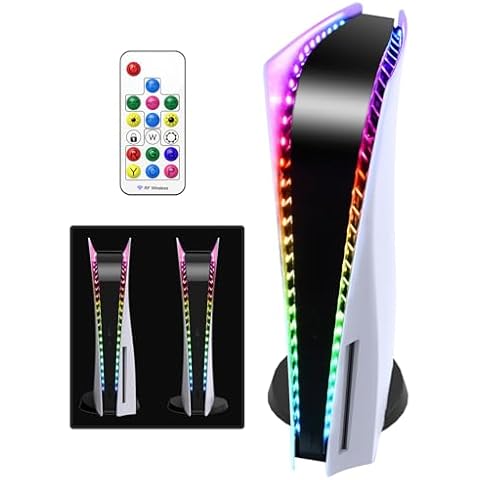 LED Light Strip for PS5/PS5 Pro/PS5 Slim, RGB LED Strip 7 Colors 358 Effects, Flexible Light Strip Sticker with IR Remote for PS5/PS5 Pro/PS5 Slim, LED Decoration Accessories for PlayStation 5 Cover