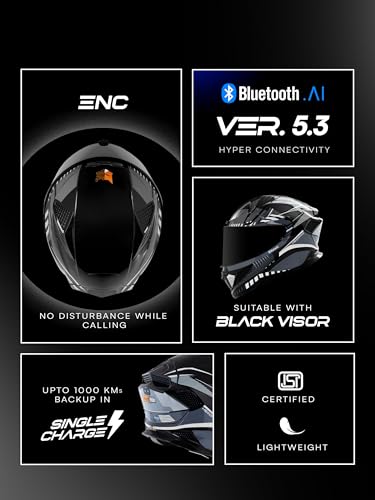 Image of HEADFOX N2F Track Full Face Bluetooth Helmet for Bike | Waterproof Smart Helmet for Men & Women | Built-in Bluetooth for Calls, ENC, Music & GPS | Voice Assist | ISI Certified