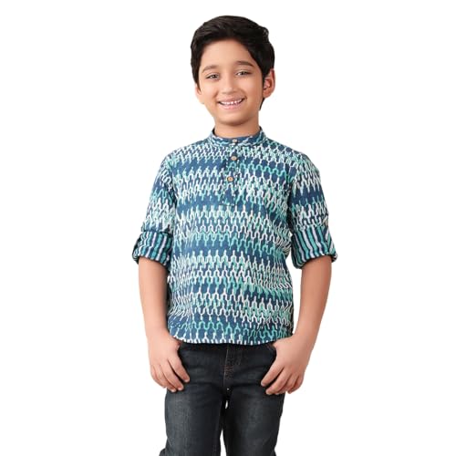 Fabindia Boy's Cotton Printed Regular Kurta (1031893Indigo_Indigo