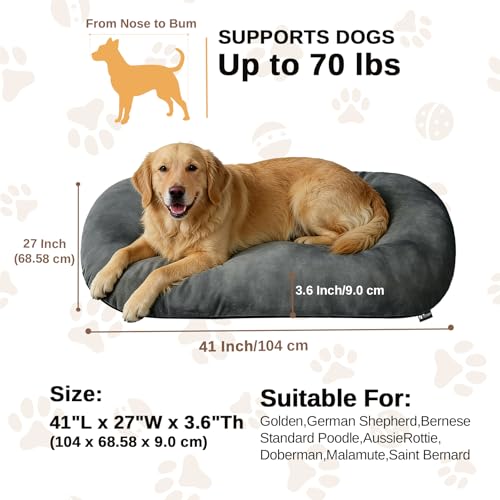 Image of Washable Oval Dog Bed for X-Large Dogs, High-Resilience,Dark Gray