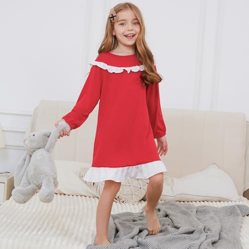 Jxstar Nightgowns for Girls Long Sleeve Pajamas Sleepwear Ruffle Trim Night Dresses4