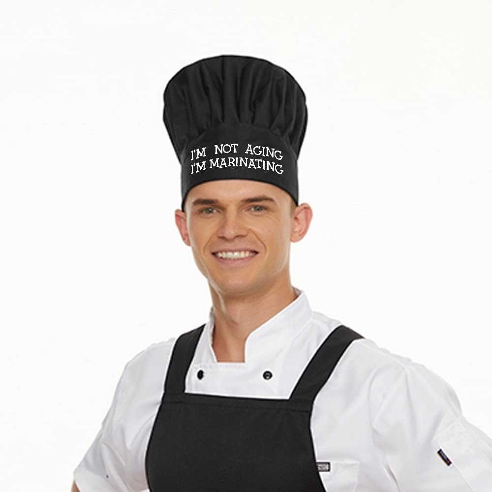 AGMDESIGN Funny Chef Hat, I'm Not Aging I'm Marinating, Adjustable Kitchen Cooking Hat for Men & Women Black, Mother's Day/Father's Day/Birthday Gift for Him, Her, Mom, Dad, Friend - Image 4
