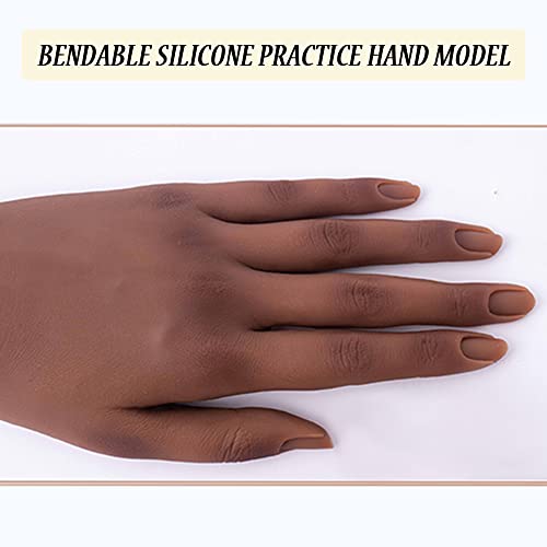 Silicone Nail Practice Hand For Acrylic Nails, Professional Upgrade Mannequin Hands For Nails Practice With Adjustable Bracket, Life Size Fake Hand With 50Pcs Nail Tips(Left Hand, Dark Brown) #TOP2