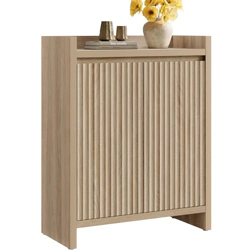 Image of SICOTAS Fluted Shoe Storage Cabinet with Thickened Panels for Entryway, 24-Pair Shoes Organizer with Doors & Adjustable Shelves, 6-Tier Shoe Rack for Hallway Living Room