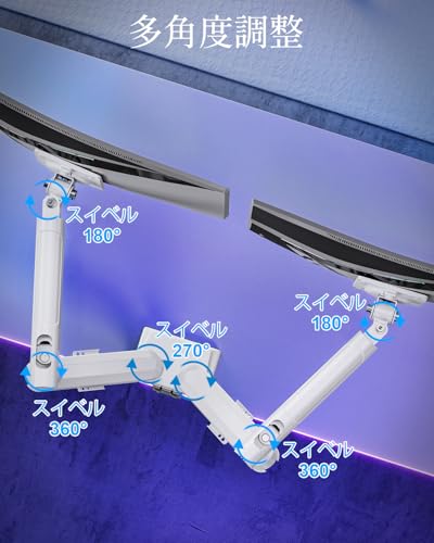 MOUNTUP モニターアーム 白 デュアル 耐荷重2~10kg MU8012-W-07 の商品画像 3