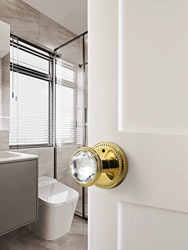 Sorwduerm Crystal Door Knobs With Lock Gold Interior Privacy Polished Brass Glass Door Knob For Bedroom And Bathroom,Zinc Alloy 1 Pack #TOP7