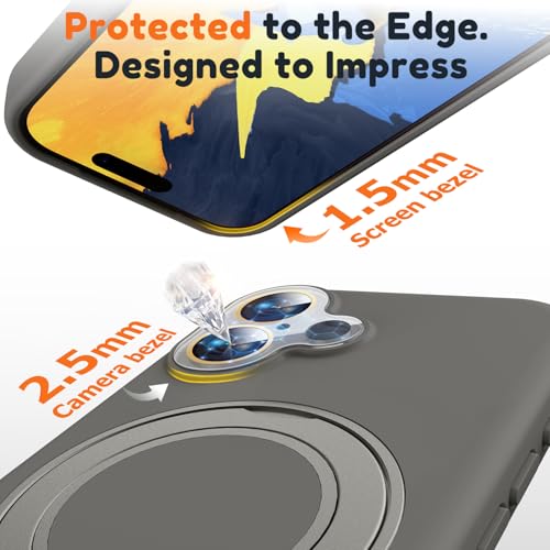 Image of Silicone 360 Spin Magnetic Stand Case for iPhone 17, [Compatible with Mag-Safe][Reinforced Hard Camera Protection] Liquid Silicone Rubber Phone Case Cover with Ring, Camera Button, Slate Gray