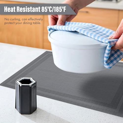Image of Placemats Set of 6 Dining Table Place Mats | Placemats Table Mat PVC Material | Non-Slip Heat Resistant | Dining Tablemates Washable Anti-Skid | Size 45 x 30cm (Grey)