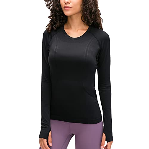T-shirt running femme manche longue noir pour le fitness et la course à pied