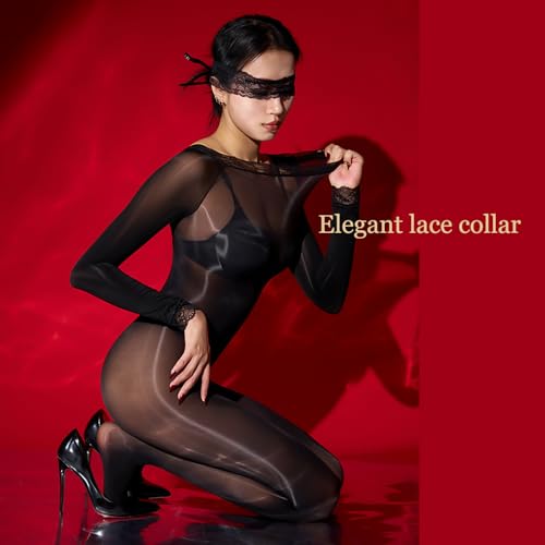 Body brillant 8D manches longues femme sous-vêtement transparent