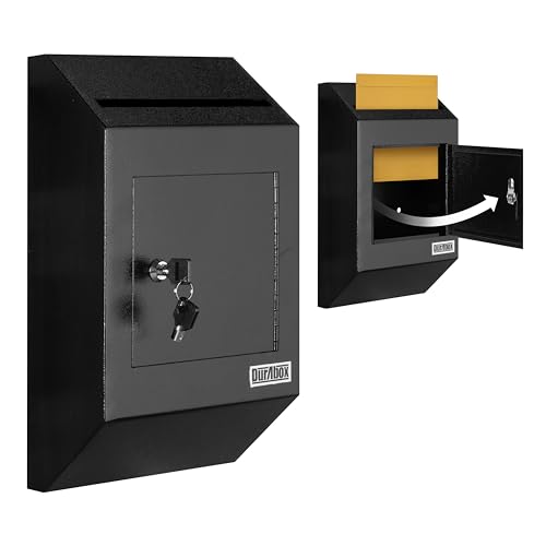 Image of Durabox Drop Box Deposit Safe 10 x 4 x 16 inch Heavy Duty Steel with Slim Profile Wall Mailbox with Wide Deposit Slot for Letters, Documents Checks and Cash for Home, Office & Commercial (W300) (Black)
