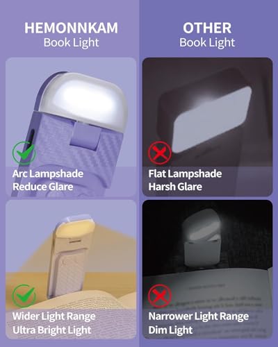 HEMONNKAM Reading Book Light, Clip on Reading Light, Rechargeable Reading Light, Book Lights for Reading at Night in Bed, Reading Lights for Books in Bed, Book Reading Light Clip, Romantic Purple