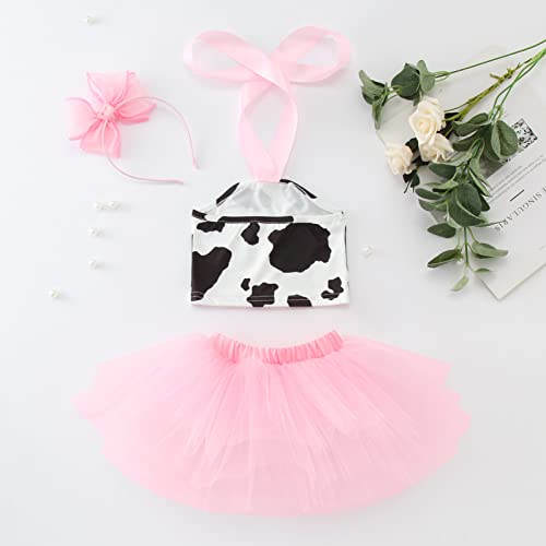 Conjuntos de saia curta com estampa de vaca para bebês meninas com saia macia e fofa para crianças c
