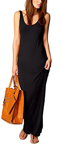 Women's Sexy Tank Top Maxi Long Dress Solid Casual Loose Sleeveless Summer  Beach Tank Dress Black s at Amazon Women's Clothing store