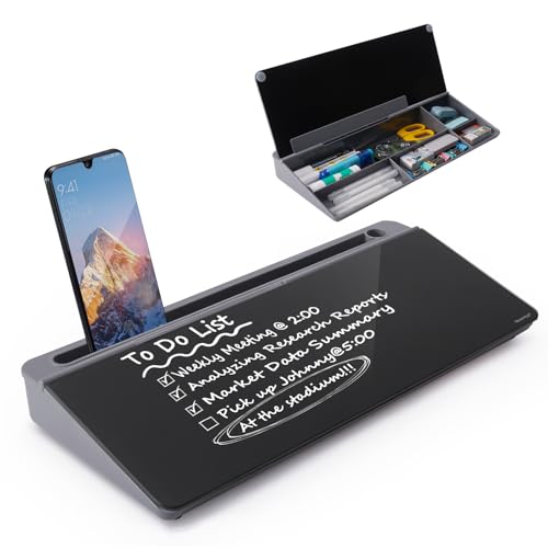 Image of TSJ OFFICE Desktop Whiteboard Dry-Erase-Board - Computer Keyboard Stand White Board Surface Pad with Drawer, Desk Organizers with Accessories for Office, Home, School Supplies - Black&Grey