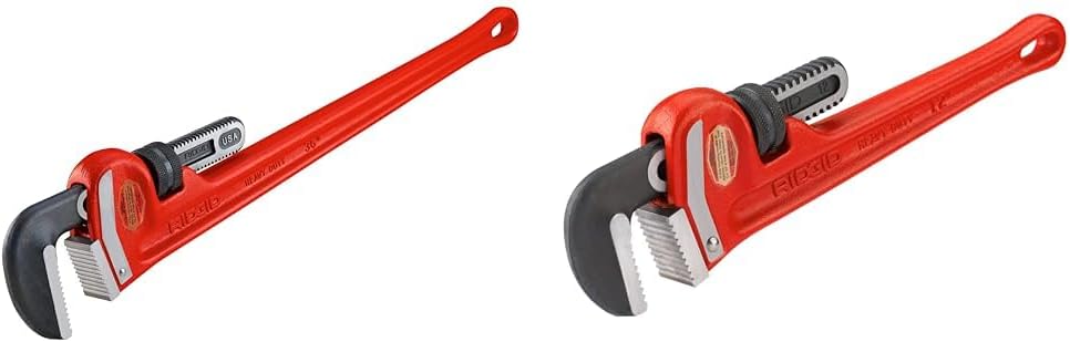 RIDGID 36" and 12" Heavy Duty Straight Pipe Wrenches Plumbing Tool Set with Hook Jaws and Self Cleaning Threads, Red
