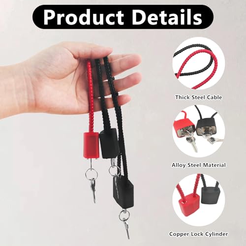 MOSTFUN 3 PCS Steel Rope Padlocks with Keys, Heavy Duty Lock, Flexible Cable for Wheelie Bin, Suitcase, Bicycle, Gym Cabinets, Small Cable Lock, Black Red - Image 2