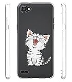Sunrive Für LG Q6 Hülle Silikon, Transparent Handyhülle Schutzhülle Etui Hülle Backcover für LG Q6(TPU Katze 1)+Gratis Universal Eingabestift