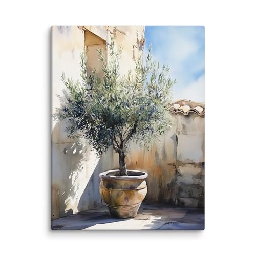 Toile aquarelle olivier 50x75 cm : une œuvre murale raffinée sans cadre