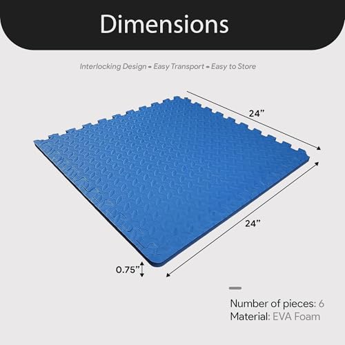 Image of BalanceFrom 6 Piece Foam Floor Mat Puzzle Tiles, 3 /4 inch Thick, 24 Sq Ft, Blue | Tiles for Home Gym, Mat for Home Workout Equipment, Floor Padding for Kids, Blue, 24 in x 24 in x 3 /4 in, 24 Sq Ft - 6 Tiles