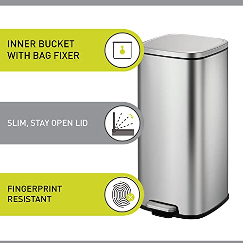 Eko - Stella Stainless Steel Pedal Bin - Step Bin With Soft Close Lid - Perfect For Kitchen, Home & Office - 30 Litre Capacity #TOP2