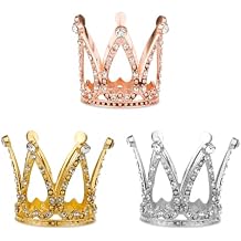 3pcs Crown Cake Topper, Rhinestone Cake Toppers Cute Wedding Crowns Decorations Royal Cupcake Toppers Mini Crowns Cake Decor Silver Pink Gold Crown Decorations for Bouquets Party Wedding Birthday