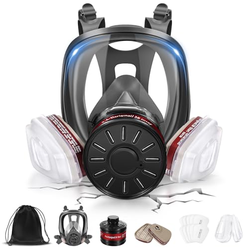 FANGNISN Upgraded Gas Masks - Gas Masks Survival Nuclear and Chemical with 40mm Activated Carbon Filter & 6001CN Filters, Full Face Gas Mask for Organic Vapor,Chemicals, Gases, Paint, Dust
