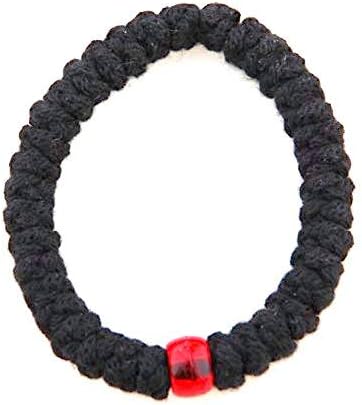 IconsGr Handmade Christian Orthodox Greek Chotki, Komboskoini, Prayer Rope Elastic with Red Bead