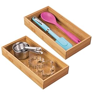 mDesign Wooden Bamboo Drawer Organi...