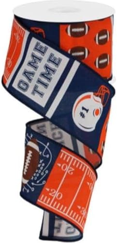 Craig Bachman Football Block Pattern Pongee Fabric Wired Ribbon for Sports Wreath Making Supplies 2.5 Inch By 10 Yards Grey Red Brown image 5