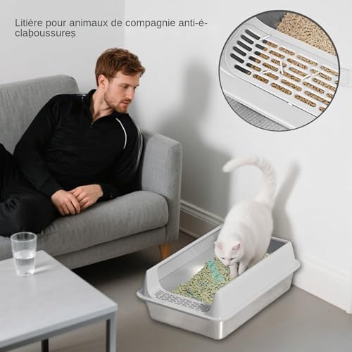 Bac à litière pour chats en acier inoxydable durable avec pelle - 3