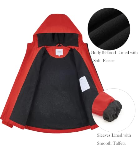 Image of Boys Girls Rain Jackets Waterproof Hooded Fleece Raincoats Lightweight Windbreakers for Kids