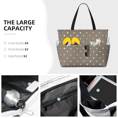 Large Beach Bags for Women Sandproof - Taupe Polka Dot Print D Summer Travel Work Tote Bags with Zipper3